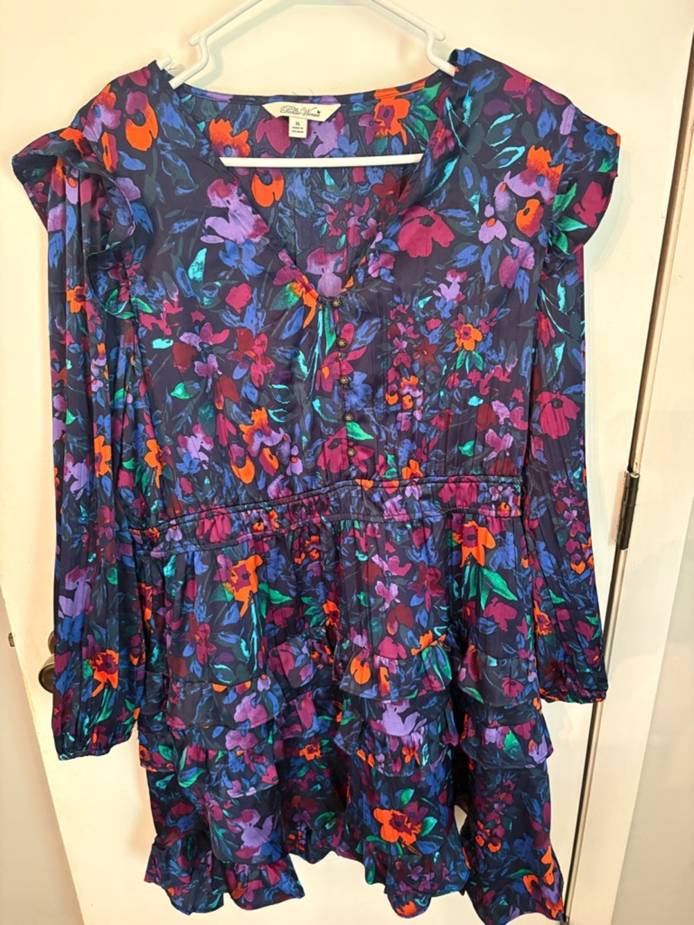 The Pioneer Woman Navy Floral Tiered Dress with Bright Blooms